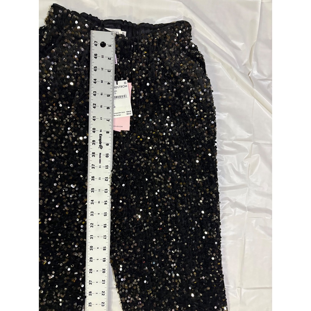 NWT Avec Les Filles Black Sequin Wide Leg Pants Women's Size XS Party Disco - Picture 4 of 10